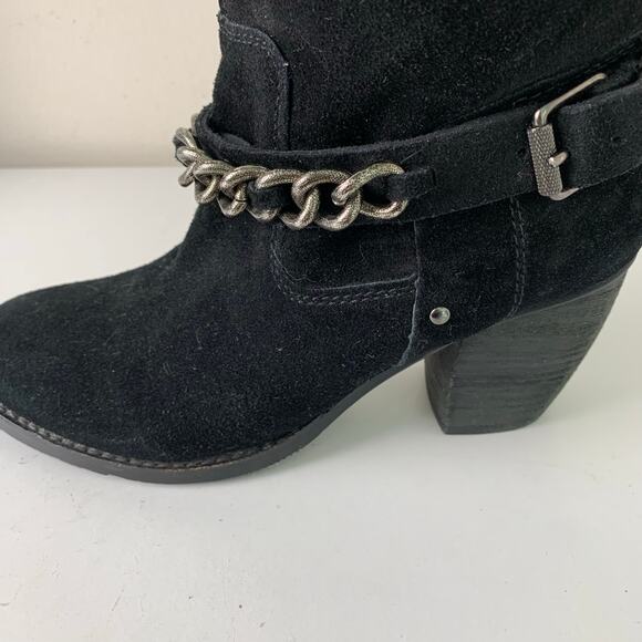 BCBGeneration Size 8 Merryl Black Genuine Suede Tall Wedge Chain Link Boots - Picture 5 of 11